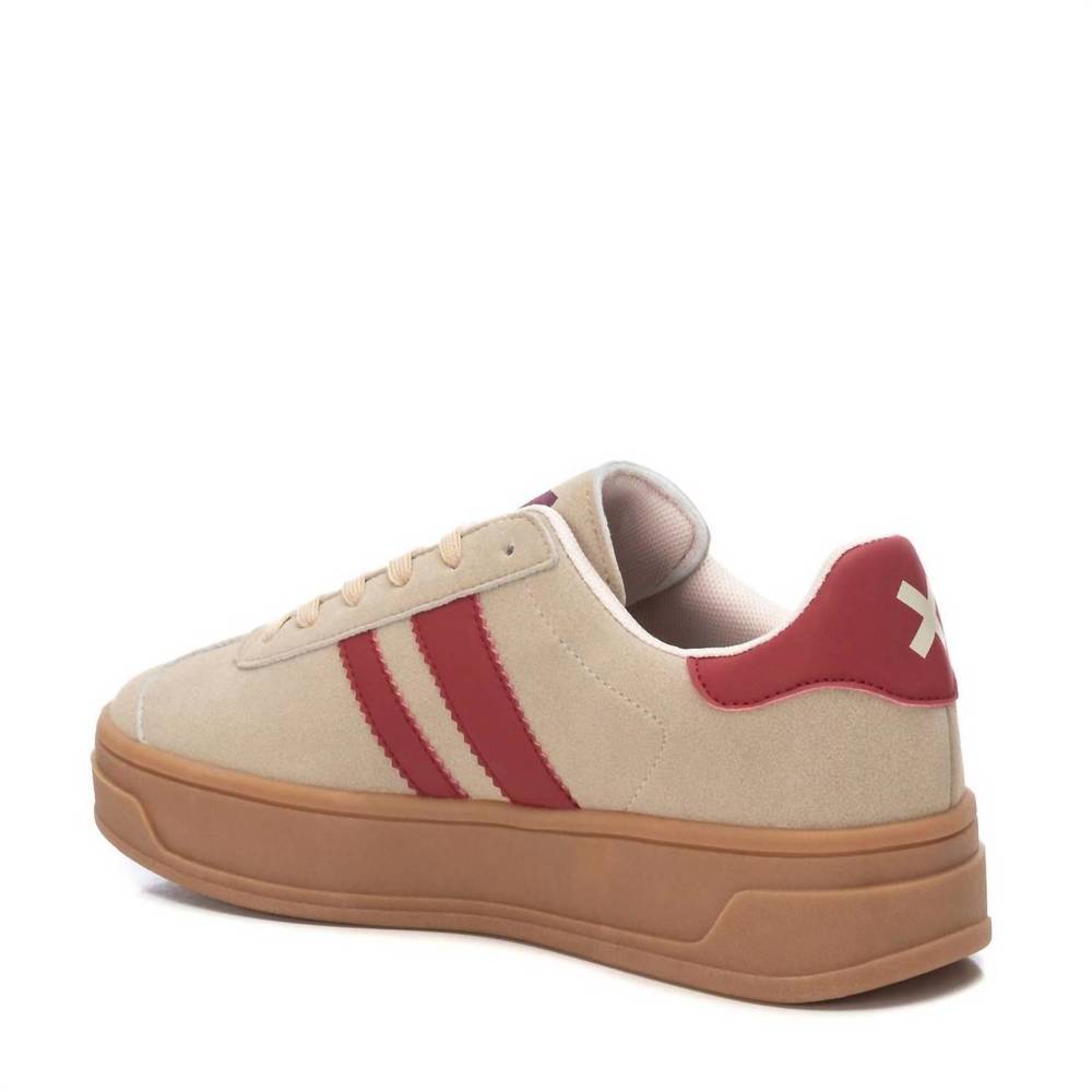 NEW XTI women's casual suede sneakers in medium beige/red - Picture 3 of 3
